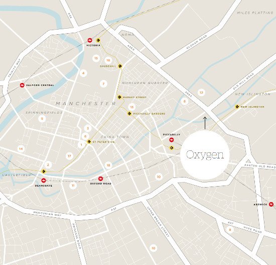 Location map of Oxygen Manchester apartment tower